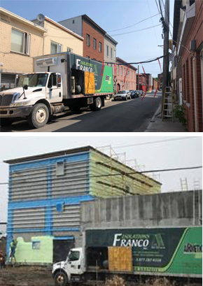 Camions d’Isolations Franco sur chantiers résidentiels et commerciaux au Québec – Travaux d’isolation à la mousse de polyuréthane à Trois-Rivières et Victoriaville.